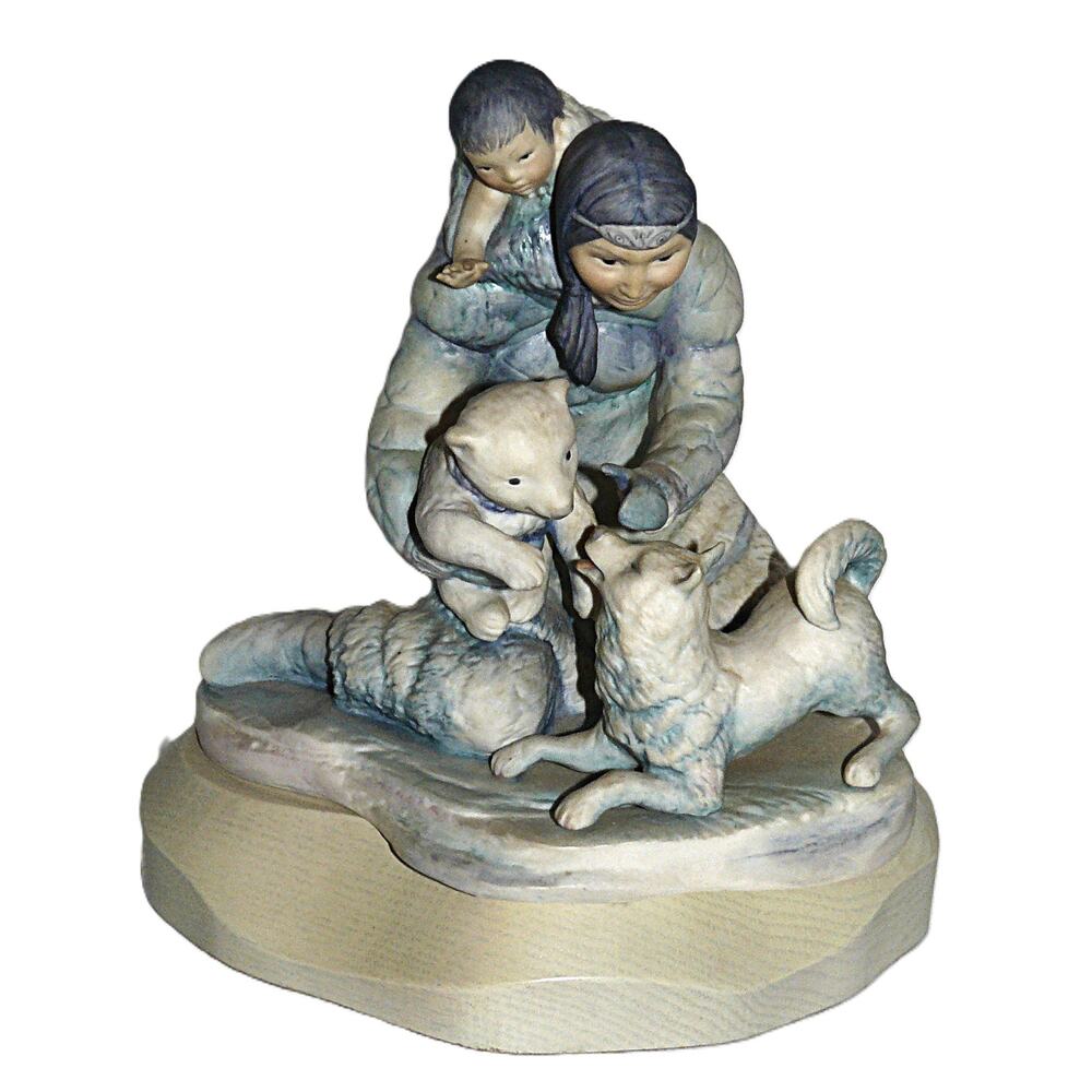 Rare Vintage Cybis Alea Inuit Family & Polar Bear Figurine on Base #102 /200 Ltd